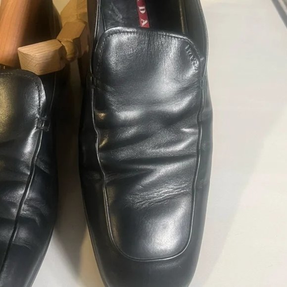 Prada Black Leather Slip On Loafers Driving Shoes Mens Size 8 US Made In Italy - Picture 13 of 15